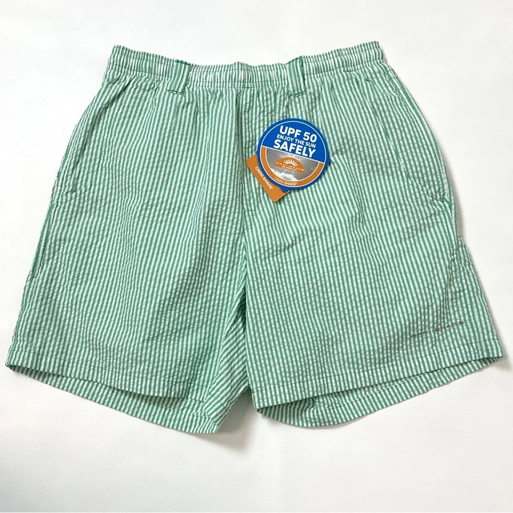 Columbia‎ PFG Backcast III Seersucker Fishing Shorts Green Mens Small